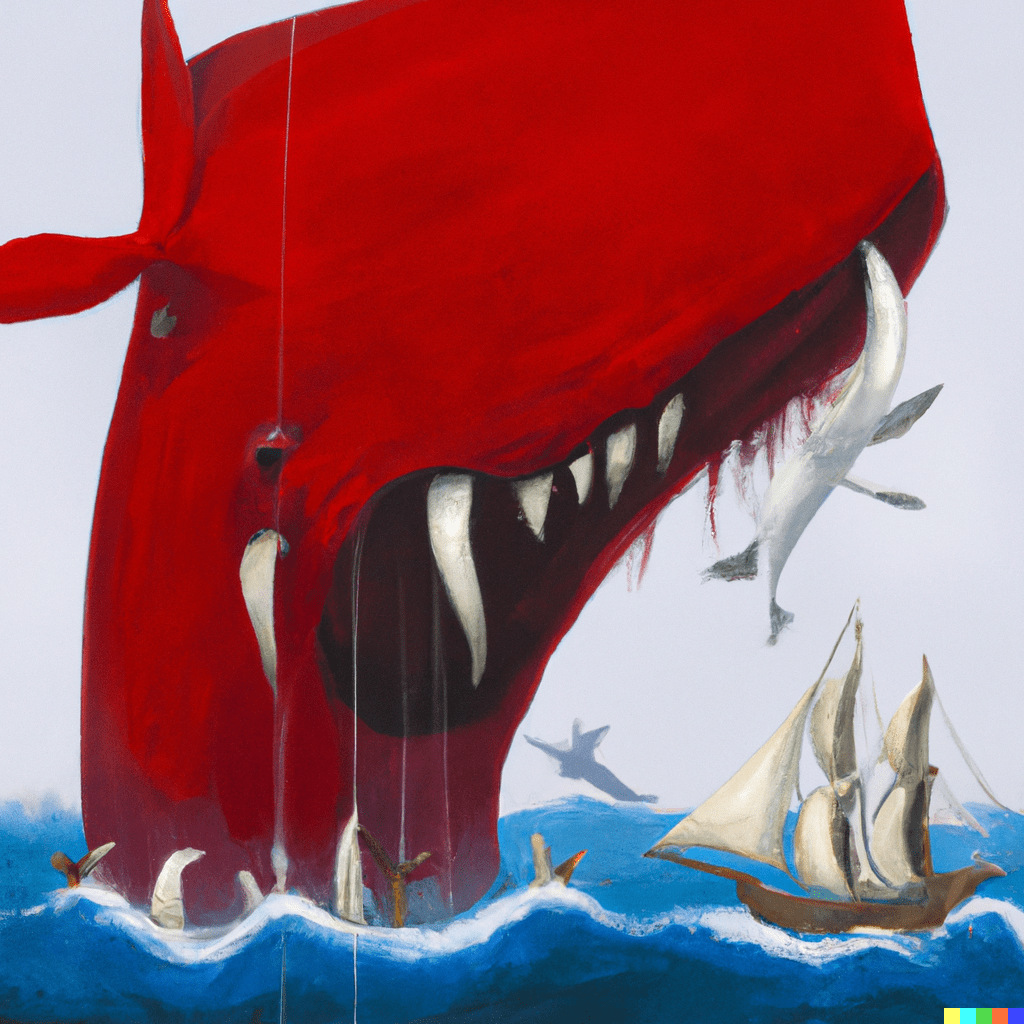 A red whale attacking projects